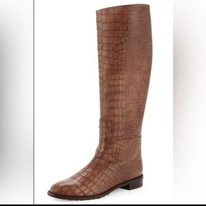 Stuart Weitzman Tan Crocodile Pattern Tall Boots